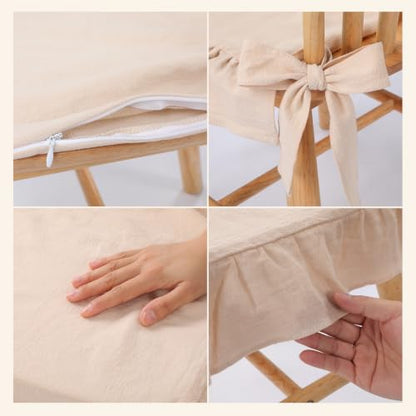 Farmhouse Beige Ruffled Chair Cushion Covers 17.5 x 17.5 Inches - Set of 2