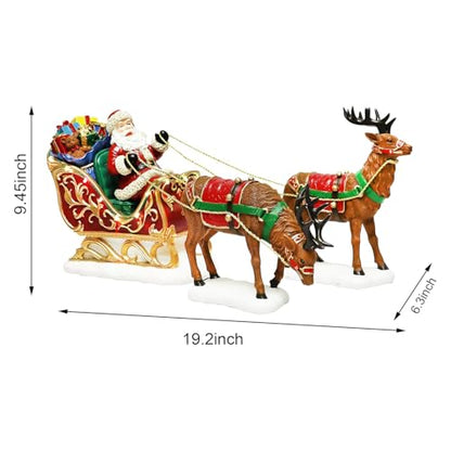 Christmas Santa Sleigh with Reindeer LED Tabletop Decoration Hand-Painted
