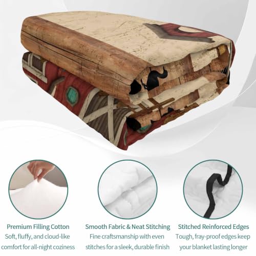 Brown Full Quilt Bedding Set with 2 Pillow Shams - Farmhouse Windmill Design