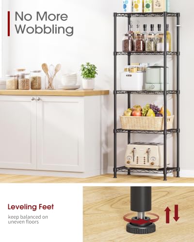 Black 5-Tier Wire Shelving Rack - 16 x 10 x 55.1 Inches, Heavy Duty Metal