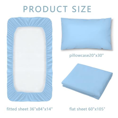 Hospital Bed Sheets Set 3 Piece Blue Fitted Flat Pillowcase Home & Hospital Use