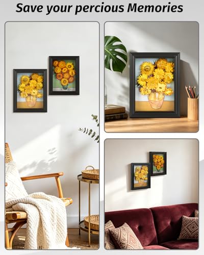6x8 Black Shadow Box Frame with 0.7 Inch Inner Depth - Real Glass Front