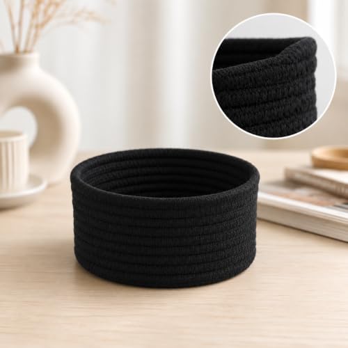 Small Woven Cotton Rope Basket for Organization - Black