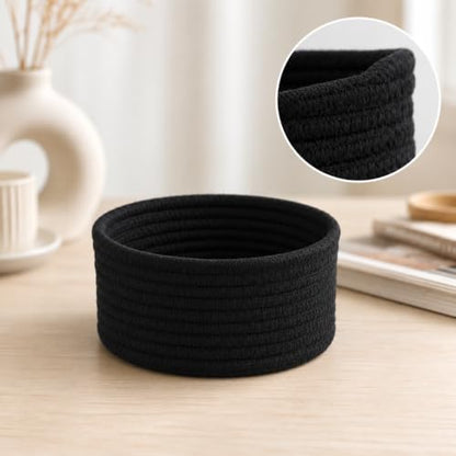 Small Woven Cotton Rope Basket for Organization - Black