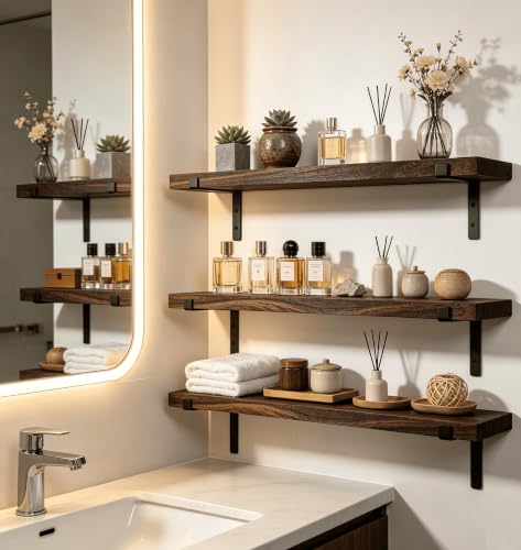 Farmhouse Rustic Wood Floating Shelves Set of 4 - 24 Inch Wall Storage