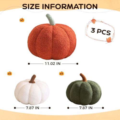 3D Pumpkin Throw Pillows Set - Green White Caramel Halloween Fall Decor, 11.02" & 7.87"