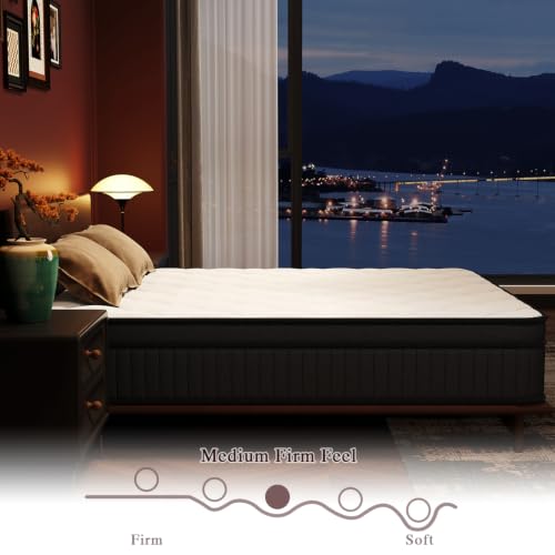 Full Size Hybrid Mattress in a Box - 12 Inch Memory Foam & Pocket Coil Support - Black, Full Size
