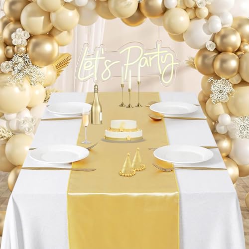 Light Gold Satin Table Runners 12 Pack 12x108 Inch for Wedding Party Decor - Variation of Light Gold / 12x108-12 Pack