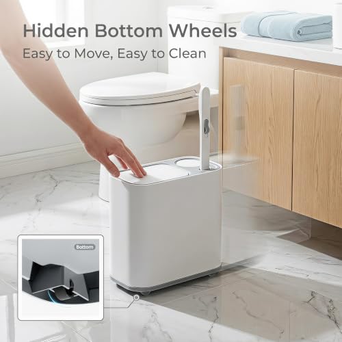 Bathroom Trash Can with Disposable Toilet Brush & 36 Refills - 1.5 Gallon Slim Set