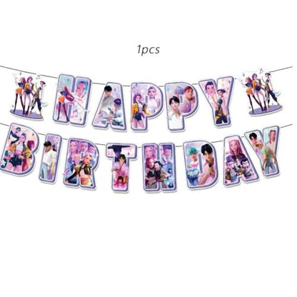 K Pop Demon Happy Birthday Banner with Decorative Pendants - Party Decor