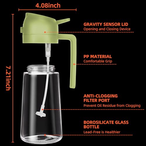 TrendPlain 16oz Oil Dispenser Bottle for Kitchen - 2 in 1 Olive Oil Dispenser and Oil Sprayer - 470ml Olive Oil Bottle - Oil Sprayer for Cooking, Kitchen, Salad, Barbecue 2Pcs Green&Black