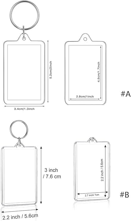 2pcs Clear Plastic Photo Frame Keychain - Rectangle Shapes for Photos & Accessories