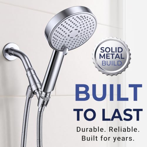 Chrome Metal 3-Spray Handheld Shower Head with Long Hose & Shut-Off
