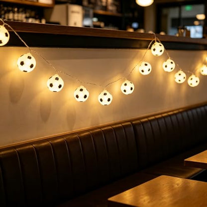 Soccer Ball String Lights 16.4Ft/5M Warm White - Battery Operated, 50 LED, Sports Themed Decor