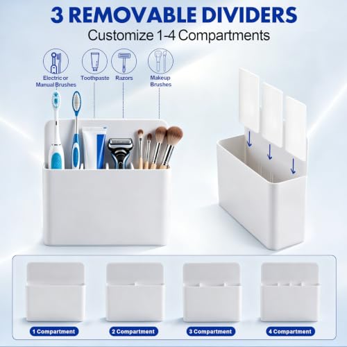 AgePlace White Magnetic Toothbrush Holder for Cruise Bathrooms - Wall Mount with Dividers