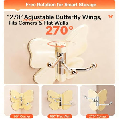 Rotating Butterfly Wall Hooks Set - Color Mixing, 6 Pack Adhesive Corner Hooks
