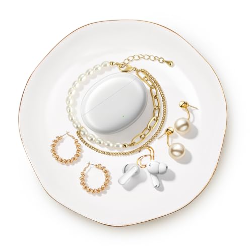Personalized Ceramic Jewelry Tray - Gold Rim with Engraved Initial, 4.75" Gift for Women - Gold-a