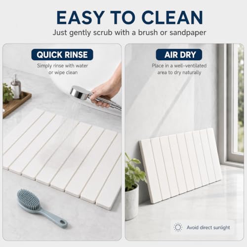 Foldable Stone Bath Mat - Diatomite Bathroom Rug in White