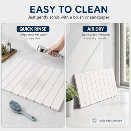 Foldable Stone Bath Mat - Diatomite Bathroom Rug in White