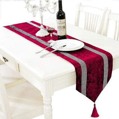 Burgundy Sequin Velvet Table Runner 13x98 Inches for Holiday & Party Decor
