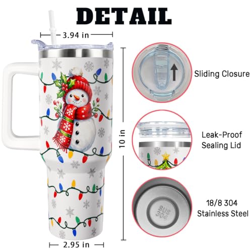 Christmas Tumbler with Handle 40oz Stainless Steel Holiday Water Bottle - Lights Variation