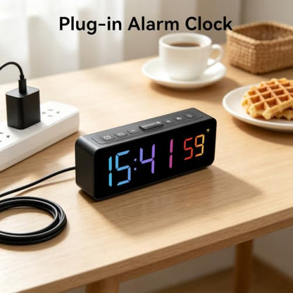 Netzu 2-in-1 RGB Digital Alarm Clock for Bedroom & Living Room - Black