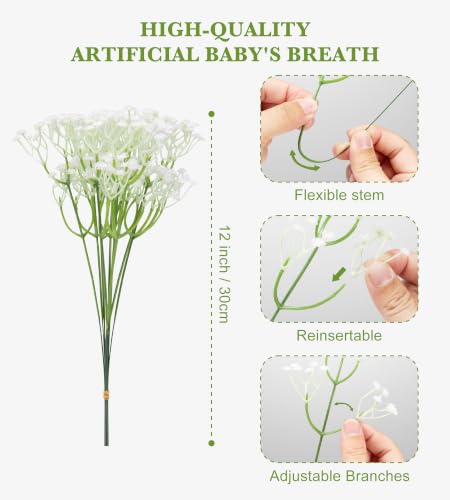 40 Pcs Artificial Baby's Breath Flowers for Wedding & Home Decor - Real Touch Faux Flowers
