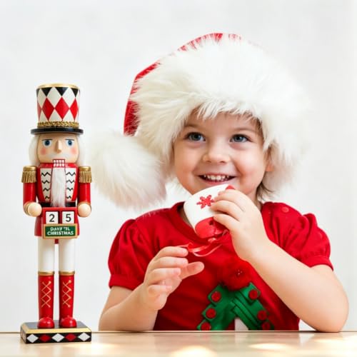 Red Wooden Nutcracker Advent Calendar - 15 Inch Christmas Tabletop Decoration