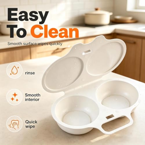 Microwave Egg Poacher for 2 Eggs with Lid & Handle - Quick, Oil-Free Cooking