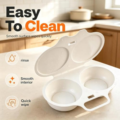 Microwave Egg Poacher for 2 Eggs with Lid & Handle - Quick, Oil-Free Cooking