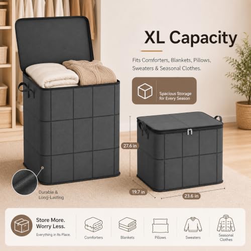 XL 23.6x27.6 Inch Large Moving Storage Bin with Reinforced Handles - Foldable Clothes & Bedding Organizer