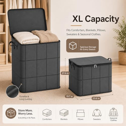 XL 23.6x27.6 Inch Large Moving Storage Bin with Reinforced Handles - Foldable Clothes & Bedding Organizer