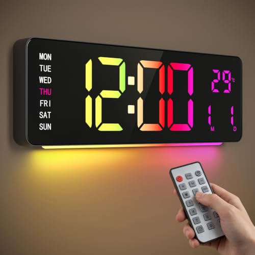 16-Inch Digital Wall Clock with RGB LED Display & Remote - Multicolor