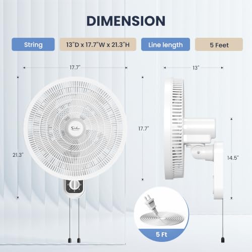 White Wall Mount Oscillating Fan 16-inch, 3-Speed Indoor Cooler with Tilt