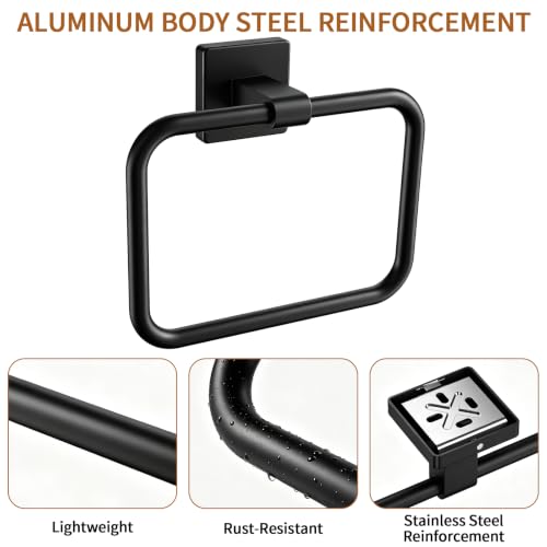Jesginboo Hand Towel Holder for Bathroom Black 1 Pack Rectangular Wall Mount