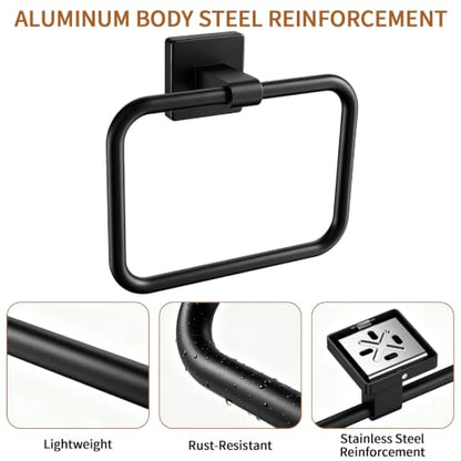 Jesginboo Hand Towel Holder for Bathroom Black 1 Pack Rectangular Wall Mount