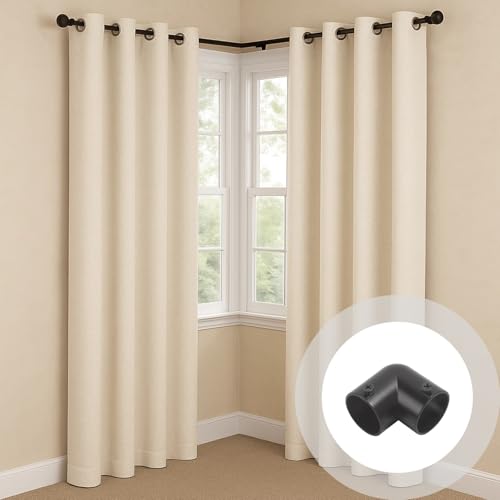 90 Degree Corner Curtain Rod Connector Stainless Steel Elbow Pipe Fitting Black Set of 2