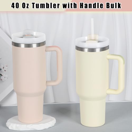 40 Oz Stainless Steel Tumbler with Handle and Straw - Bulk Pack, Color Variation Cream