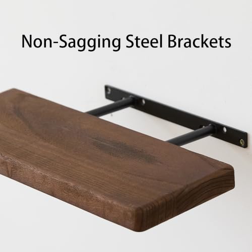 Dark Walnut Wooden Floating Wall Shelves Set of 2 - 15.7 Inch Rustic Storage