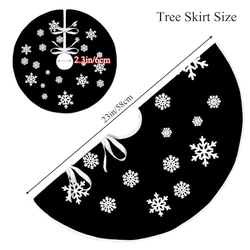 Black Burlap Christmas Tree Skirt with White Snowflakes - 23 Inch
