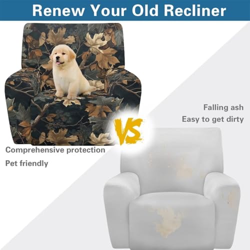 Washable Recliner Chair Cover Camo Leaves - Stretch & Pet-Friendly