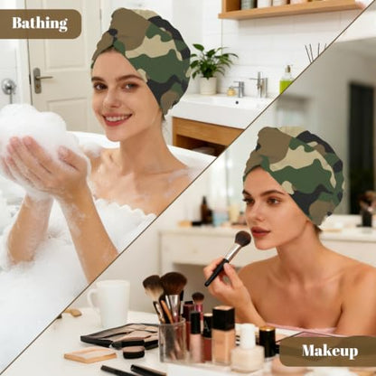 Microfiber Hair Towel Wrap for Women - Quick Dry Camouflage Turban, Absorbent & Gentle