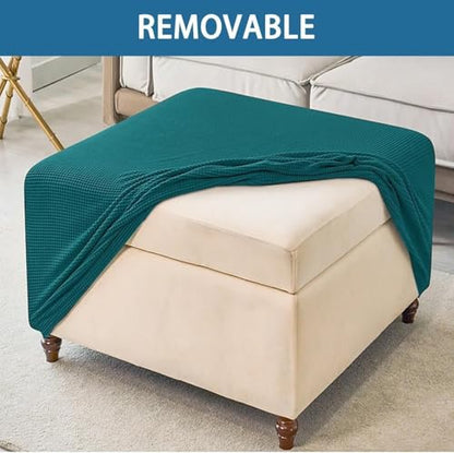 Black Square Ottoman Cover 33x33in Fitted Slipcover for Storage Cube Footrest