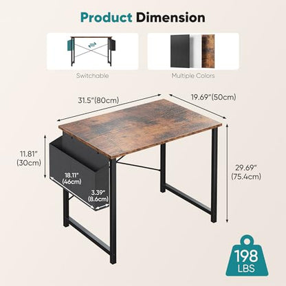 Small Computer Desk 31 Inch Gaming Desk for Home Office - Rusic Brown