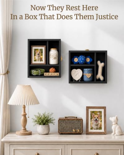 Black 11x9 Inch Pet Memorial Shadow Box with Shelves & Pin-Back Board