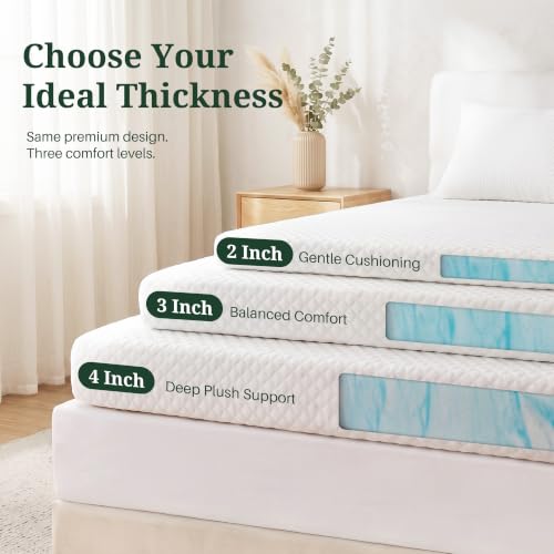 Twin Mattress Topper with Cover 2 Inch Ventilated Gel Memory Foam White