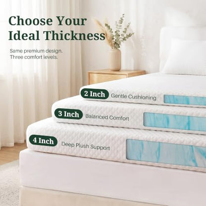 Twin Mattress Topper with Cover 2 Inch Ventilated Gel Memory Foam White