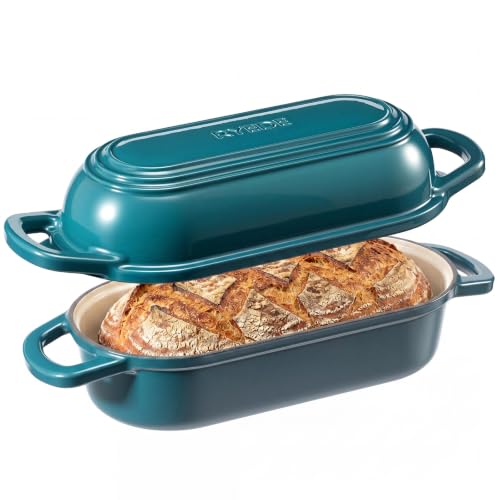 Oval Enamel Cast Iron Bread Oven - Teal 15-Inch Baguette & Artisan Loaf