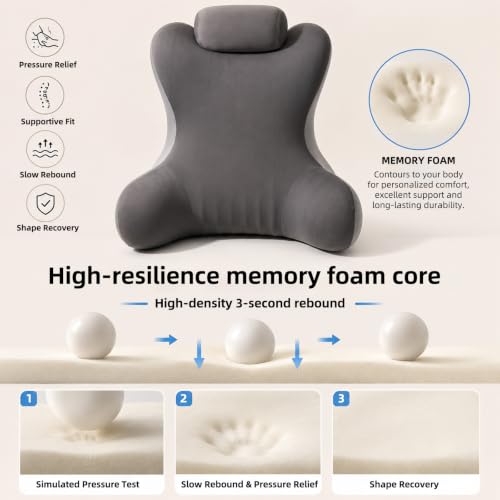 Reading Pillow with Arms for Bed and Sitting Support, Memory Foam Backrest