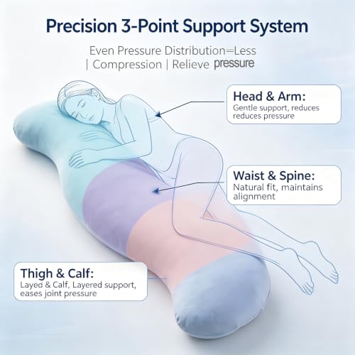 Body Align Cooling Body Pillow for Side Sleepers Blue - Removable Washable Cover